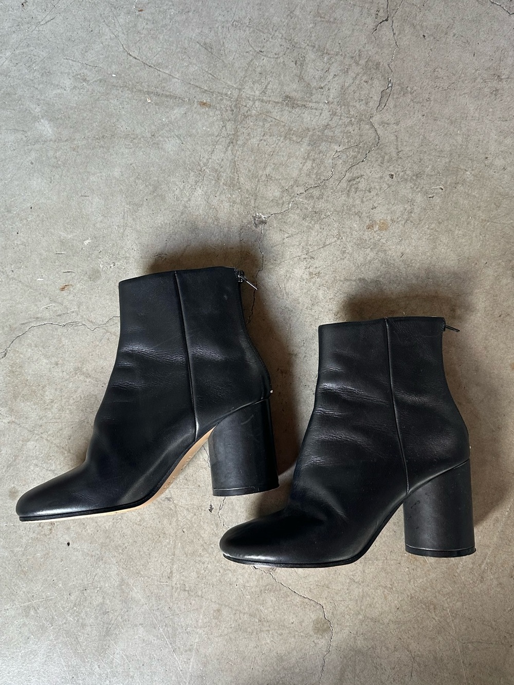 Maison Margiela Black Leather Block Heel Ankle Boots